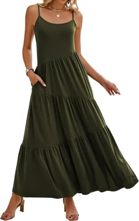 Naggoo Womens Summer Sleeveless Maxi Dresses Casual Beach Spaghetti Strap Long Dress Sundresses