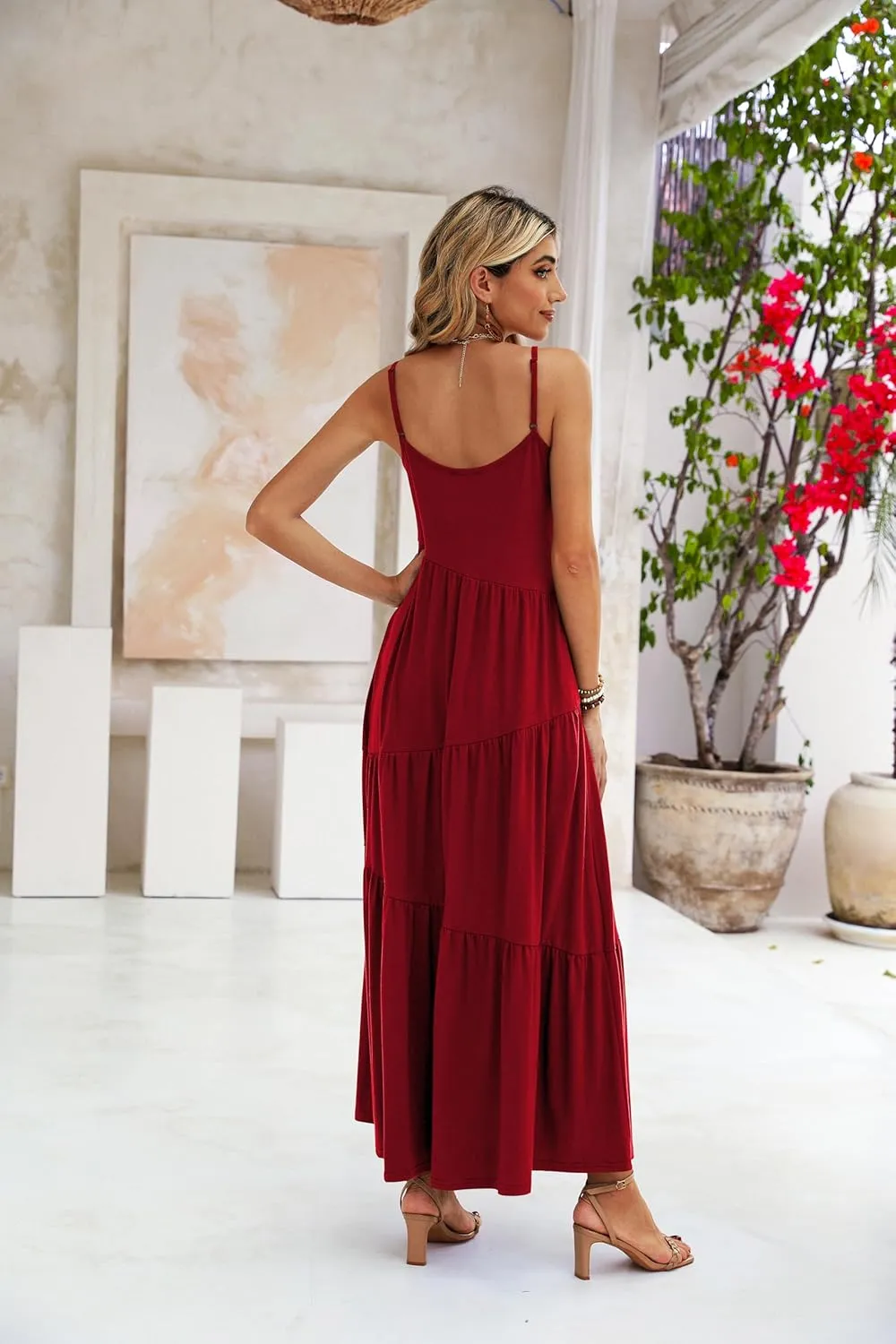 Naggoo Womens Summer Sleeveless Maxi Dresses Casual Beach Spaghetti Strap Long Dress Sundresses