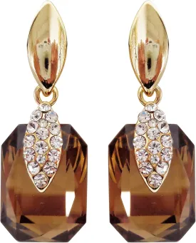 Navachi 18k Gold Plated Spindle Shape Metal White Crystal Square Zircon Dangle Stud Earrings