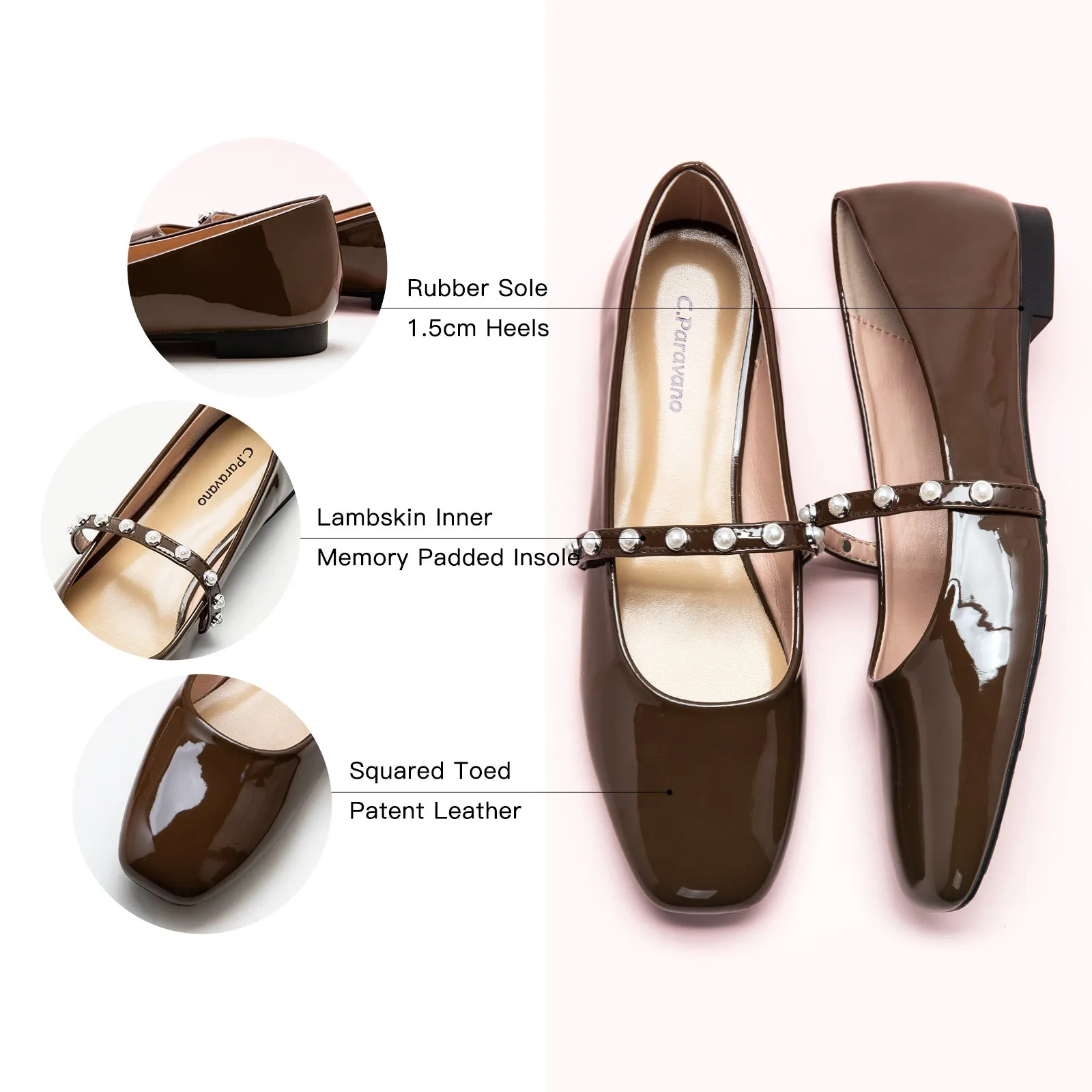 Patent Pearl-Strap Mary Jane (Clara) Chocolate