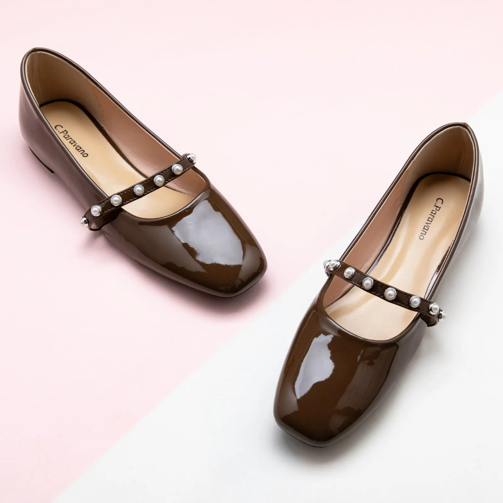 Patent Pearl-Strap Mary Jane (Clara) Chocolate