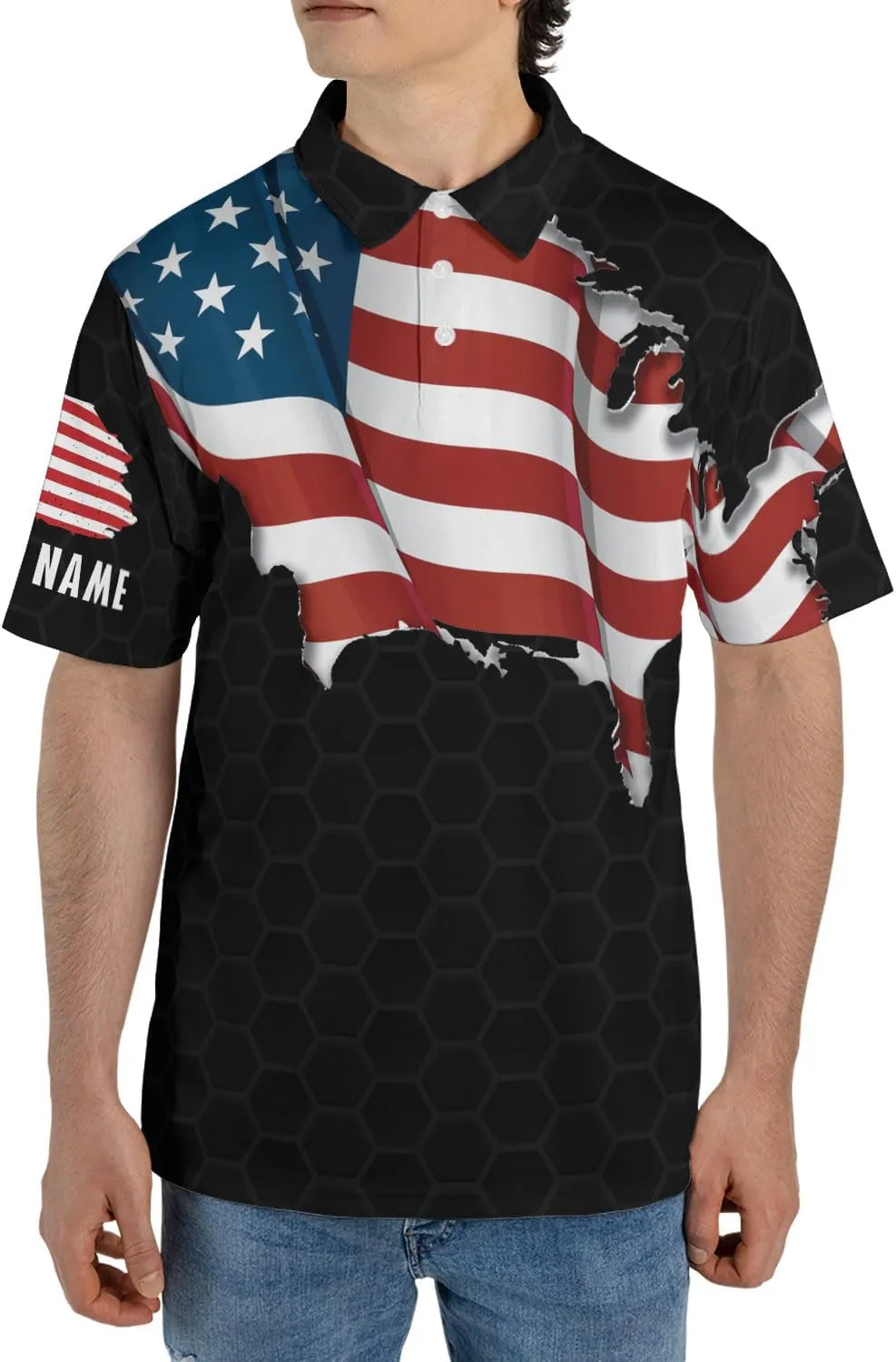 Personalized 3D Funny Golf Polo Shirt for Men Men's Golf Polo Shirts Custom Name and Team Name Golf Polo Gift for Dad
