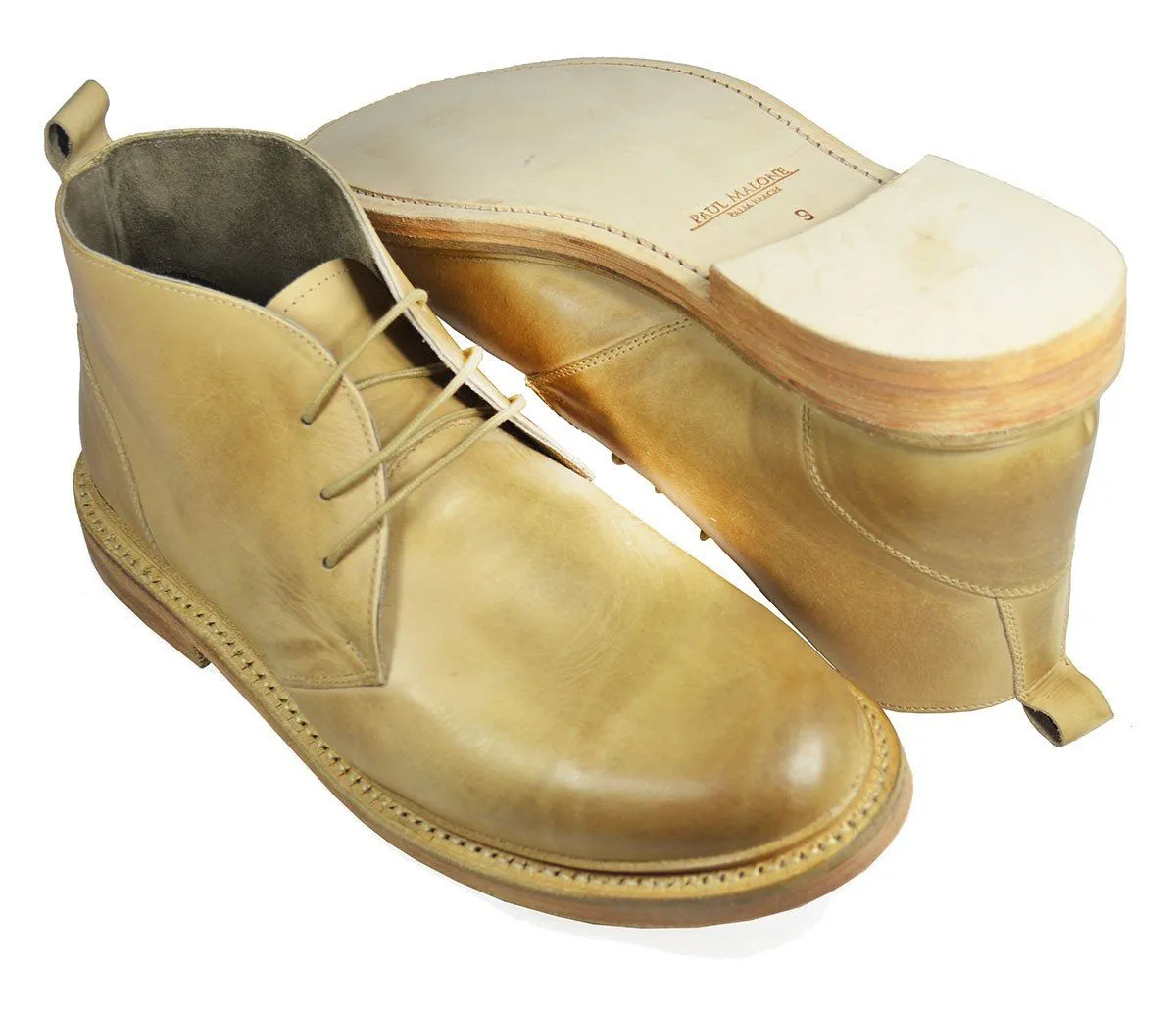 SHELTON Ivory Cap Toe Leather Boots by Paul Malone