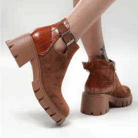 Snakeskin Thick Heel Round Toe Leather Martin Ankle Boots
