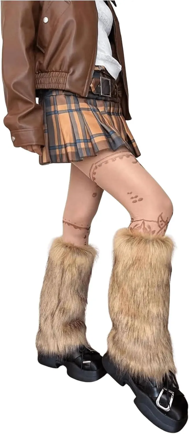 Verdusa Women's Fur Leg Warmers Furry Fuzzy Long Boot Cuff Covers