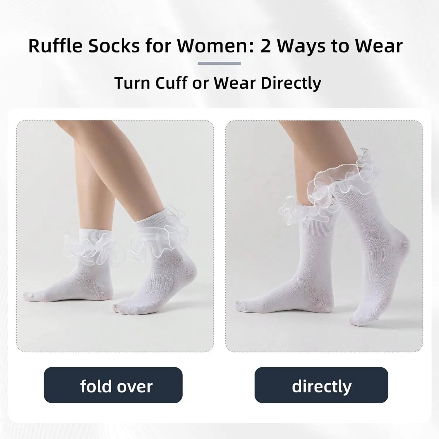 Women Big Ruffle Ankle Socks,Adult Double Lace Turn Cuff Cotton Frilly Dress Socks Cute Bobby Sock with Ruffles