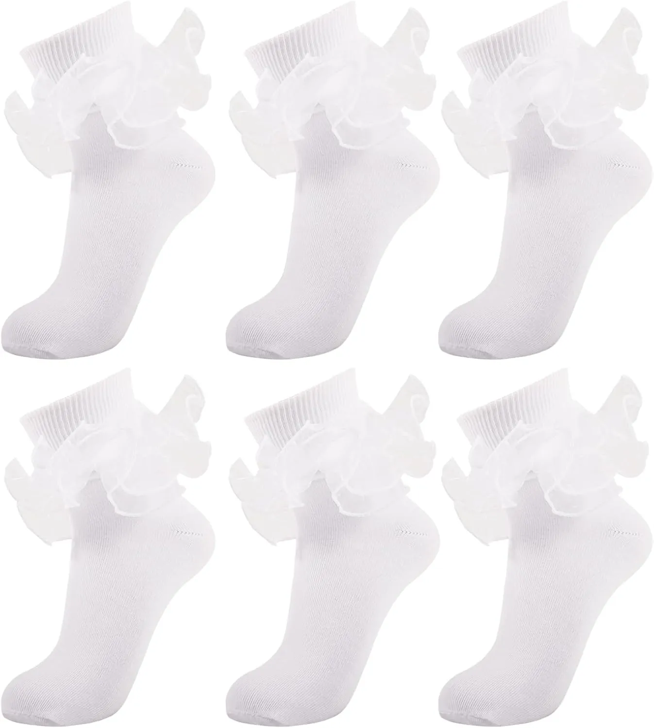 Women Big Ruffle Ankle Socks,Adult Double Lace Turn Cuff Cotton Frilly Dress Socks Cute Bobby Sock with Ruffles
