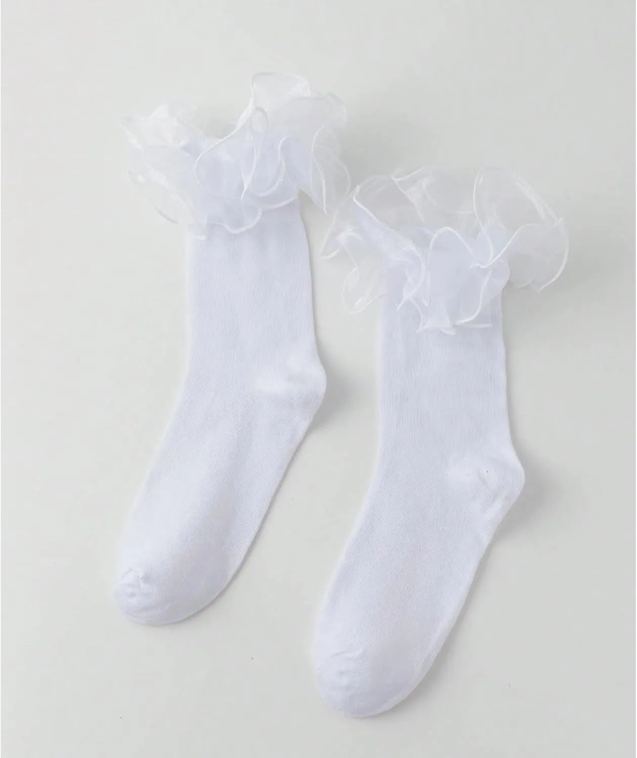 Women Big Ruffle Ankle Socks,Adult Double Lace Turn Cuff Cotton Frilly Dress Socks Cute Bobby Sock with Ruffles