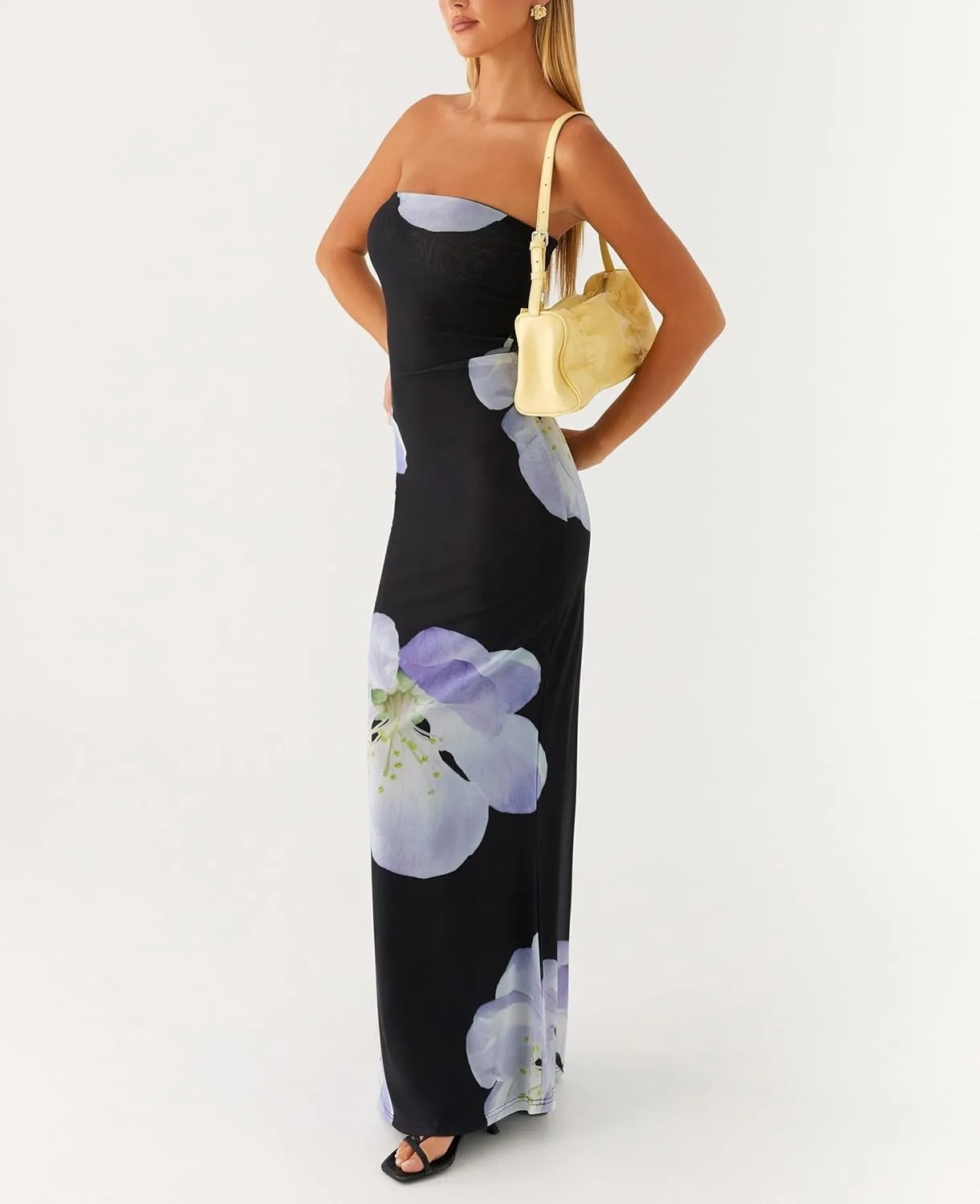 Women Floral Formal Strapless Dress Sexy Backless Maxi Long Dresses Y2K Sleeveless Mesh Bodycon Tube Summer Sundress