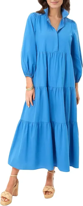 Women Flowy Maxi Shirt Dress Casual Button Down V Neck Ruffled Beach Long Dresses with Pockets