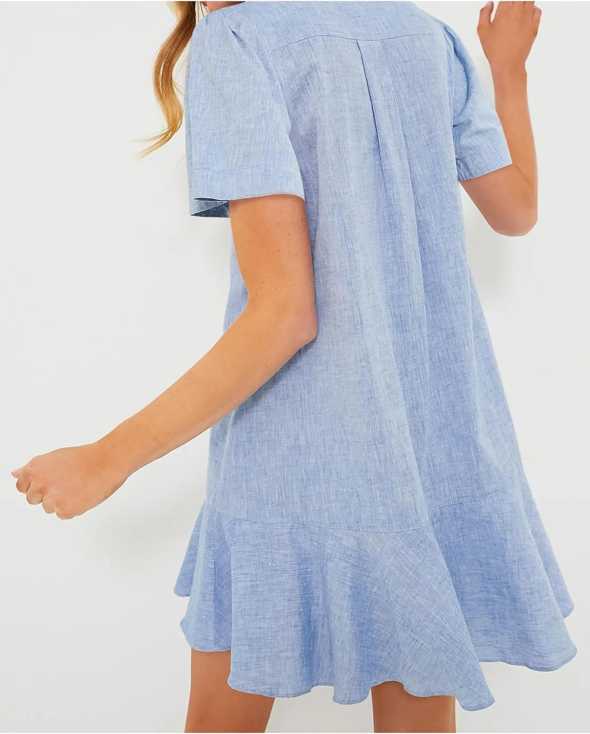 Women's Button Down Shirt Dress Summer Casual Short Sleeve Cotton Linen Ruffle Shift Mini Dresses