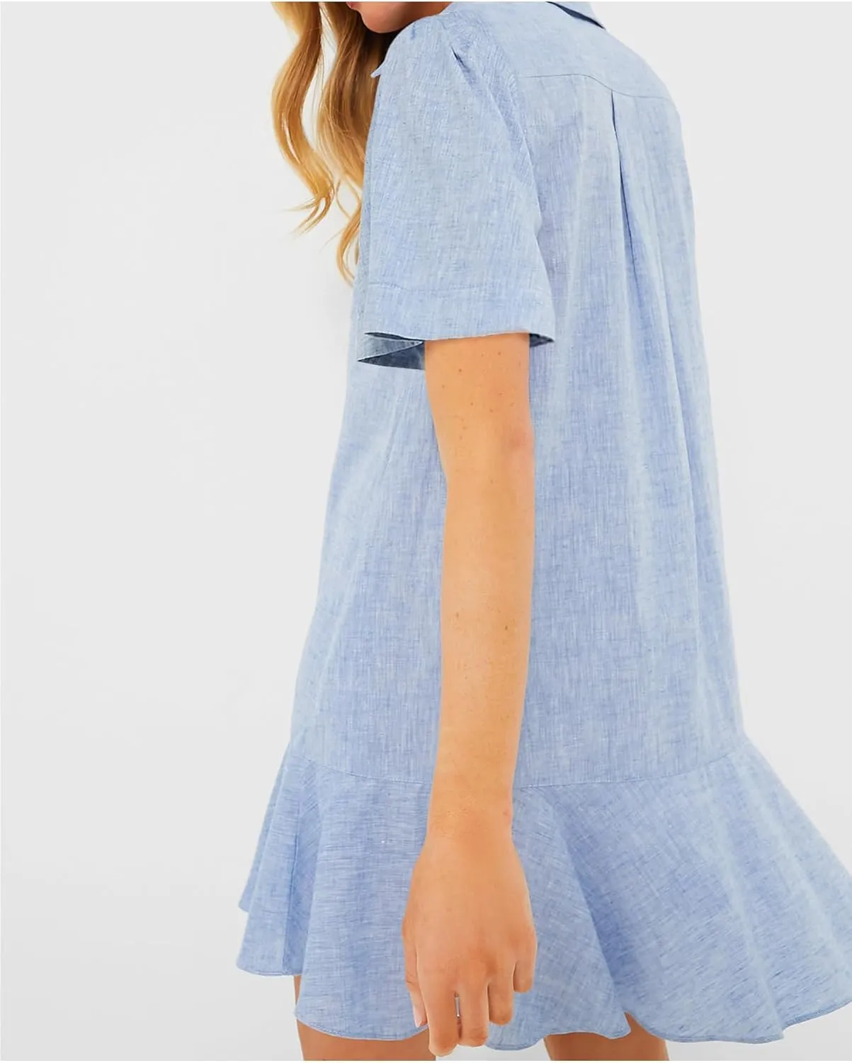 Women's Button Down Shirt Dress Summer Casual Short Sleeve Cotton Linen Ruffle Shift Mini Dresses