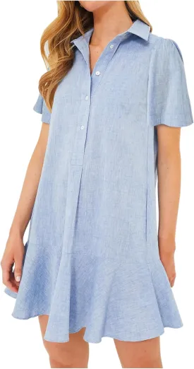 Women's Button Down Shirt Dress Summer Casual Short Sleeve Cotton Linen Ruffle Shift Mini Dresses