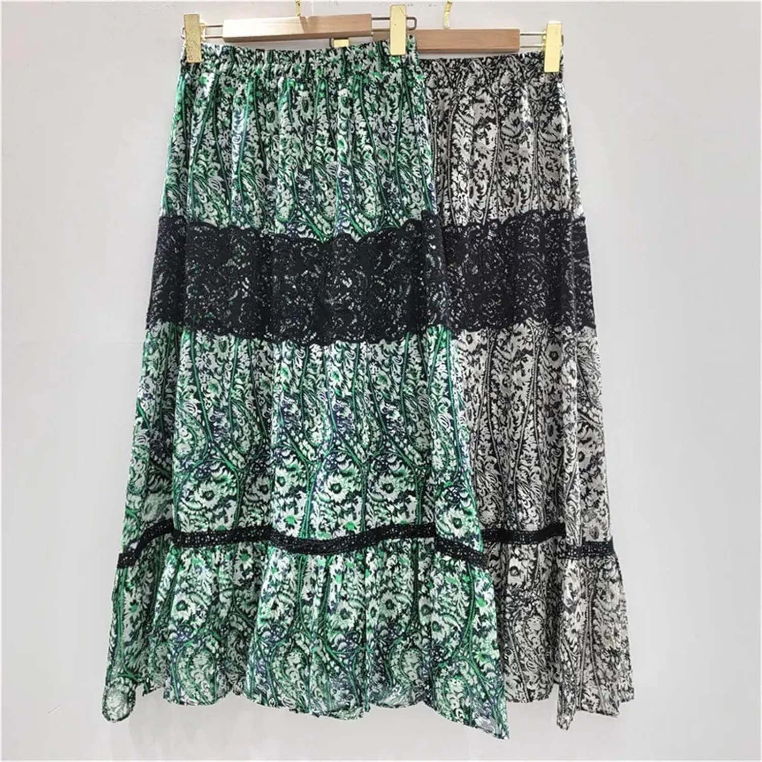 Women's Floral Lace Skirt, Pleated Hem with Elastic Waist Design