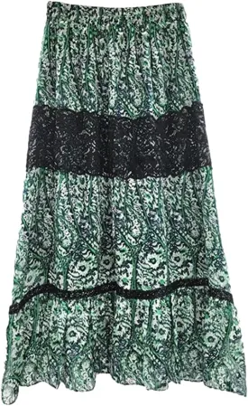 Women's Floral Lace Skirt, Pleated Hem with Elastic Waist Design