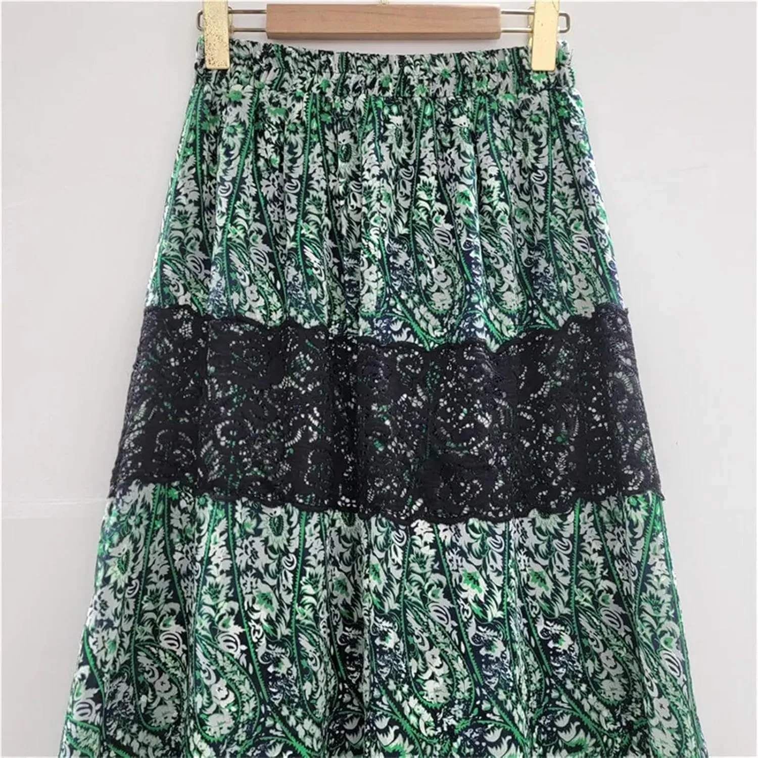 Women's Floral Lace Skirt, Pleated Hem with Elastic Waist Design