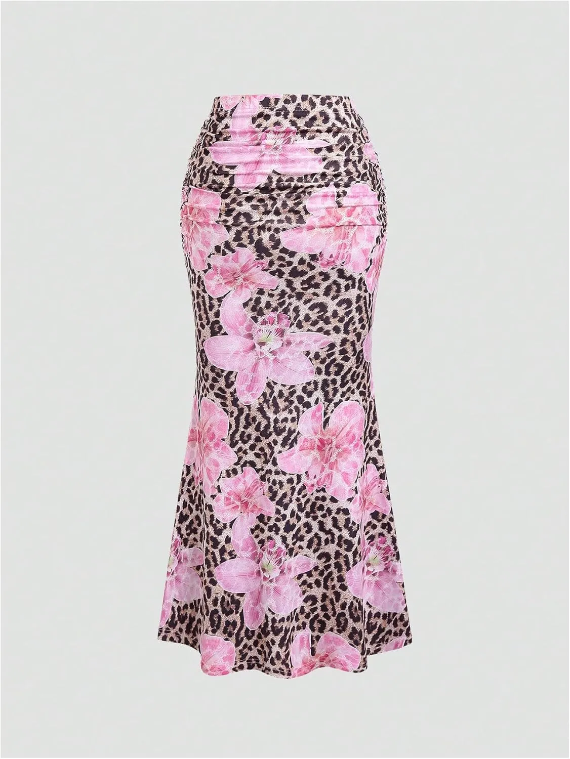 Women's Floral Print Maxi Skirt Ruffle Hem Ruched Fishtail Bodycon Long Skirts Vacation Going Out Outfits